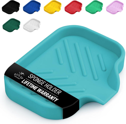 Zulay Kitchen Small Silicone Sponge Holder (4.9x3.3”) – Space-Saving Sink Organizer Tray for