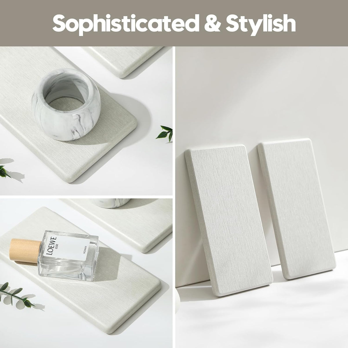 2PCS 7"x3.5" Water Absorbing Bathroom Sink Vanity Trays, Diatomite Stone Quick Drying Mat for