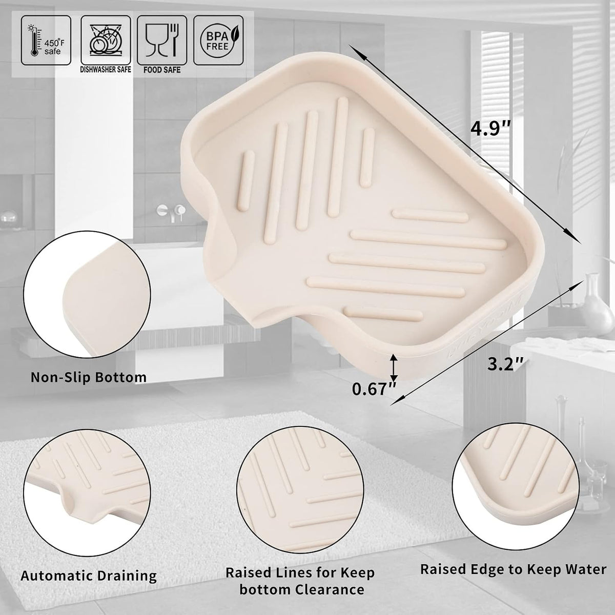 Silicone Bathroom Soap Dishes with Drain Spout-Bathroom and Kitchen Sink Organizer,Sponge