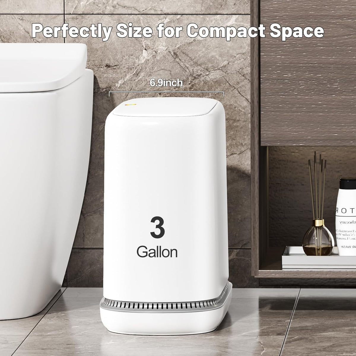 MOPALL Bathroom Trash Can, 3.3 Gallon Slim Garbage Can with Lid, Adsorption Narrow Trash Bin with
