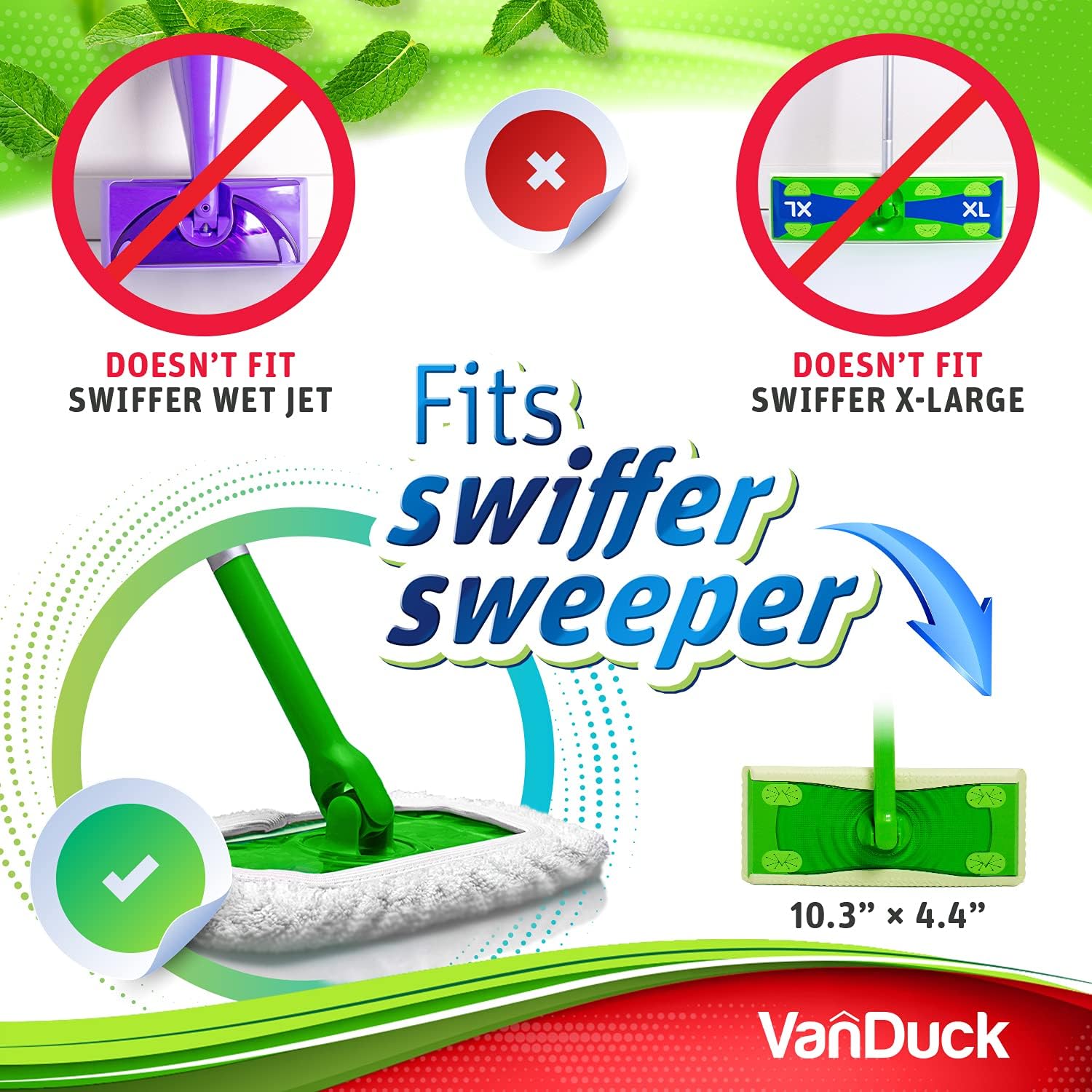 VanDuck Reusable 100% Cotton Mop Pads Compatible with Swiffer Sweeper (8-Pack), Terry Cloth Mop