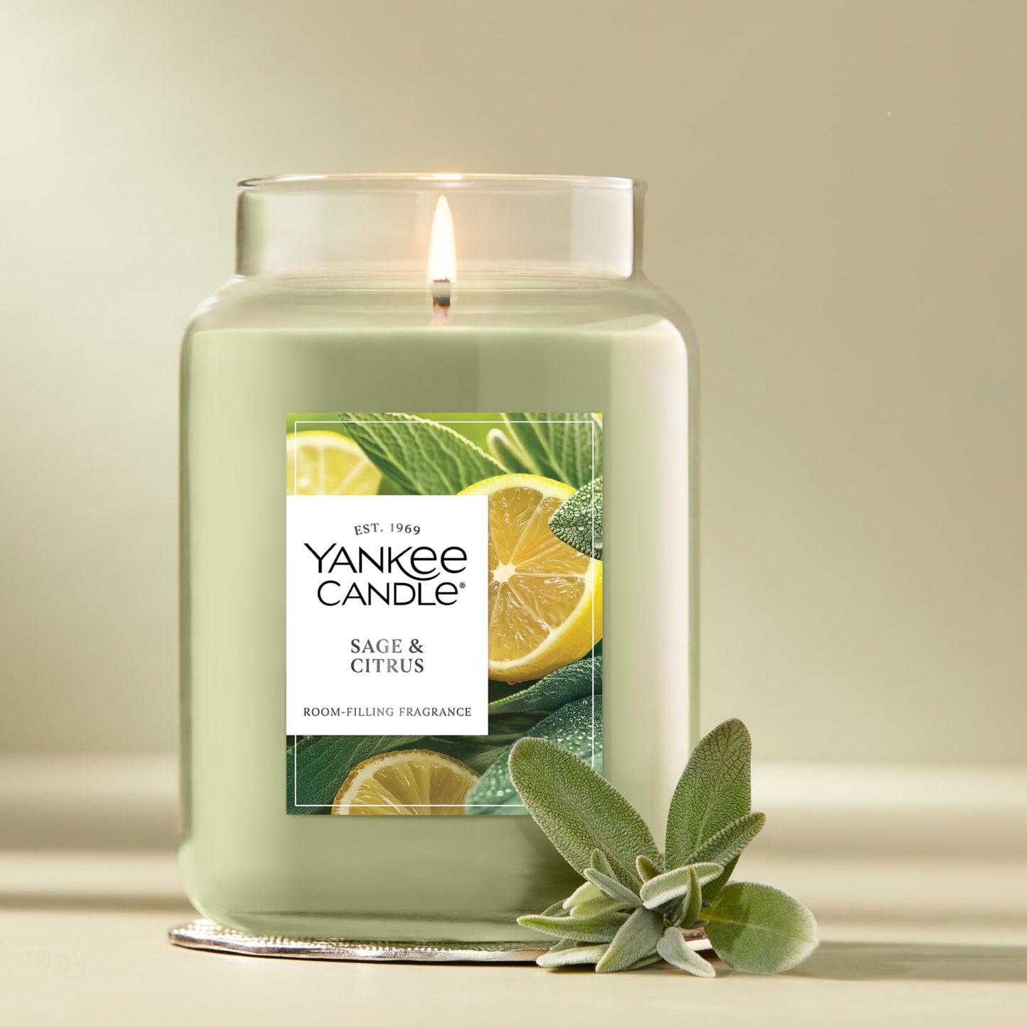 Yankee Candle Sage & Citrus, Scented Candle, 22oz Large Jar with up to 150 Hour Burn Time