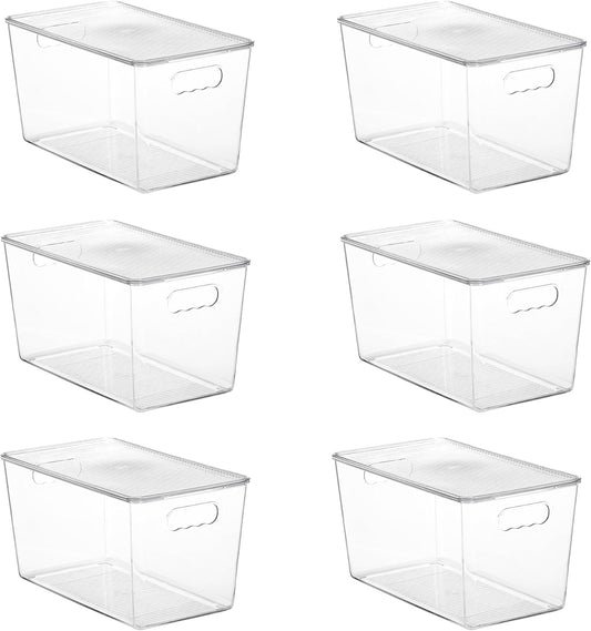 Vtopmart 6 Pack Clear Stackable Storage Bins with Lids,XLarge Plastic Containers with Handle for