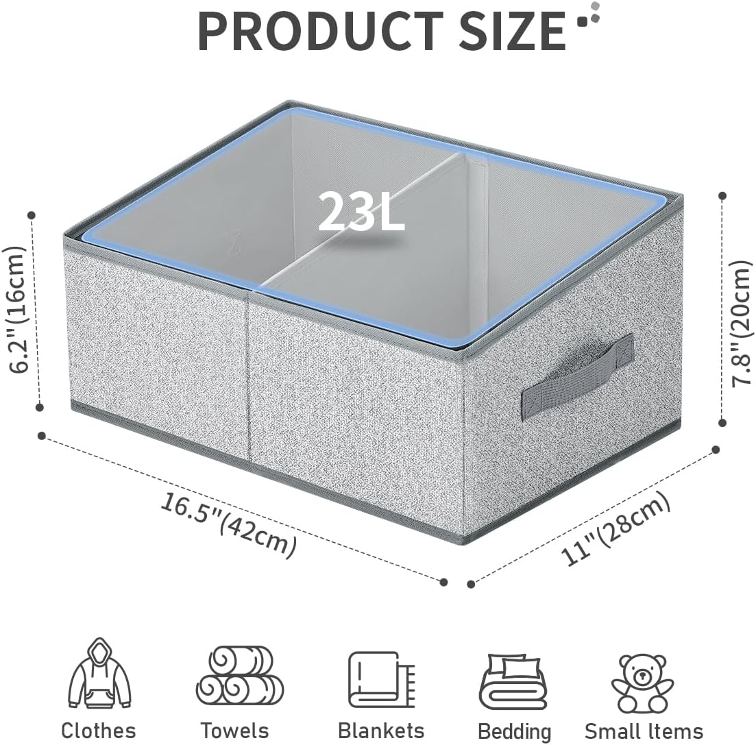 DIMJ Large Closet Shelf Organizer Bins 6 Packs with Handles and Divider, Fabric Trapezoid Storage