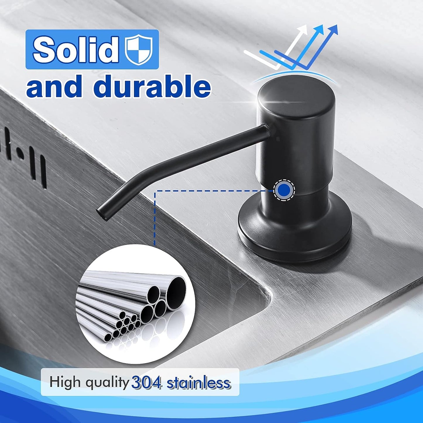 Built in Soap Dispenser for Kitchen Sink WEWE, Stainless Steel Matte Black in Counter soap