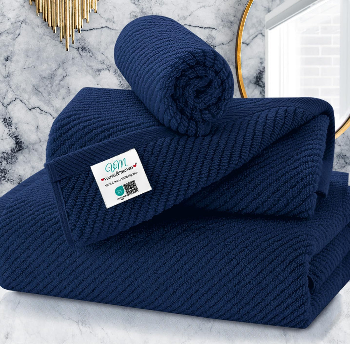 Blue Towels Set for Bathroom, Luxury 3 Piece Gift set, 100% Cotton | Quick Dry | Soft | Thick, 1