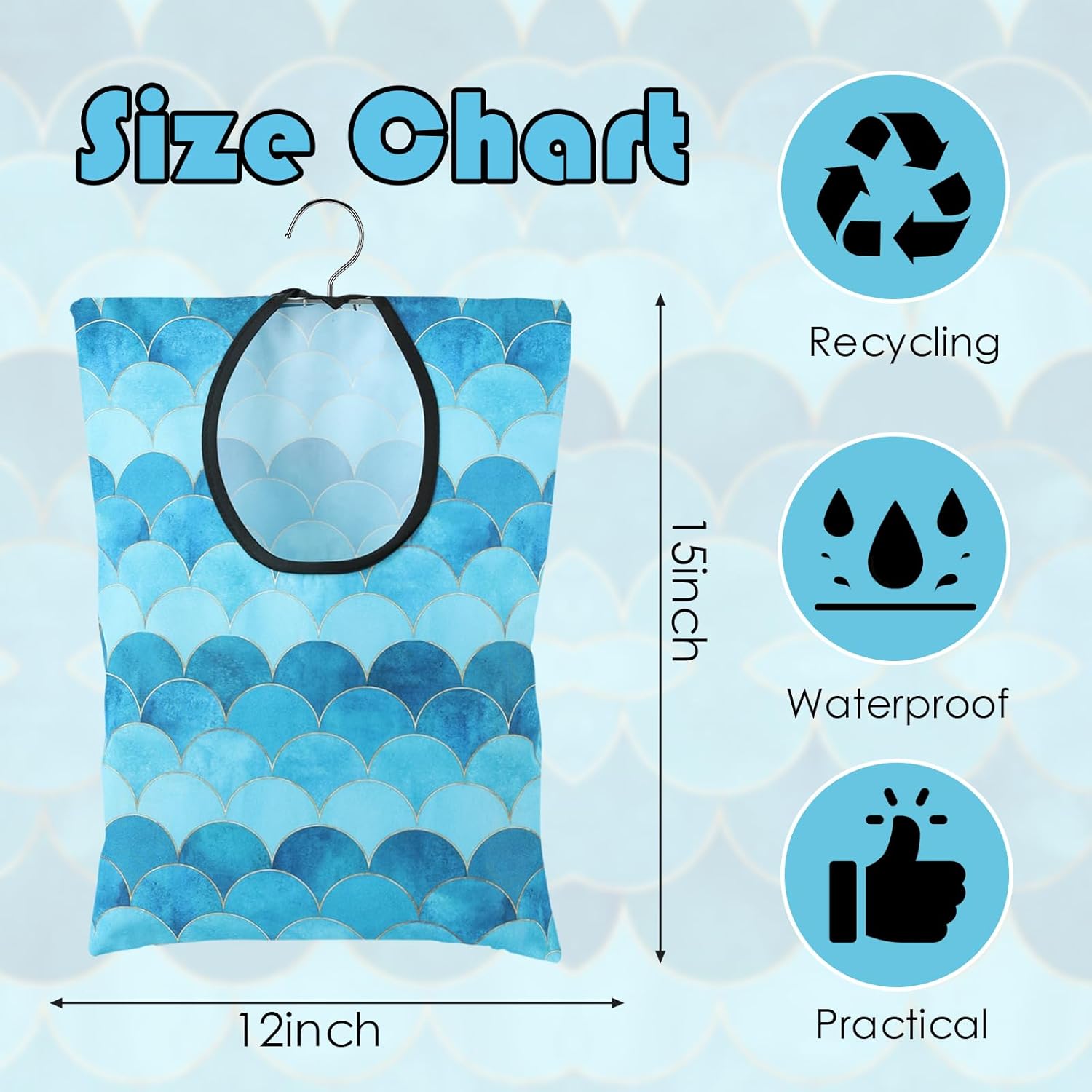 2 Pcs Summer Clothes Pin Bag Mermaids Clothespin Bag Holder Clothespin Holder 15 X 11 Inch Clothes