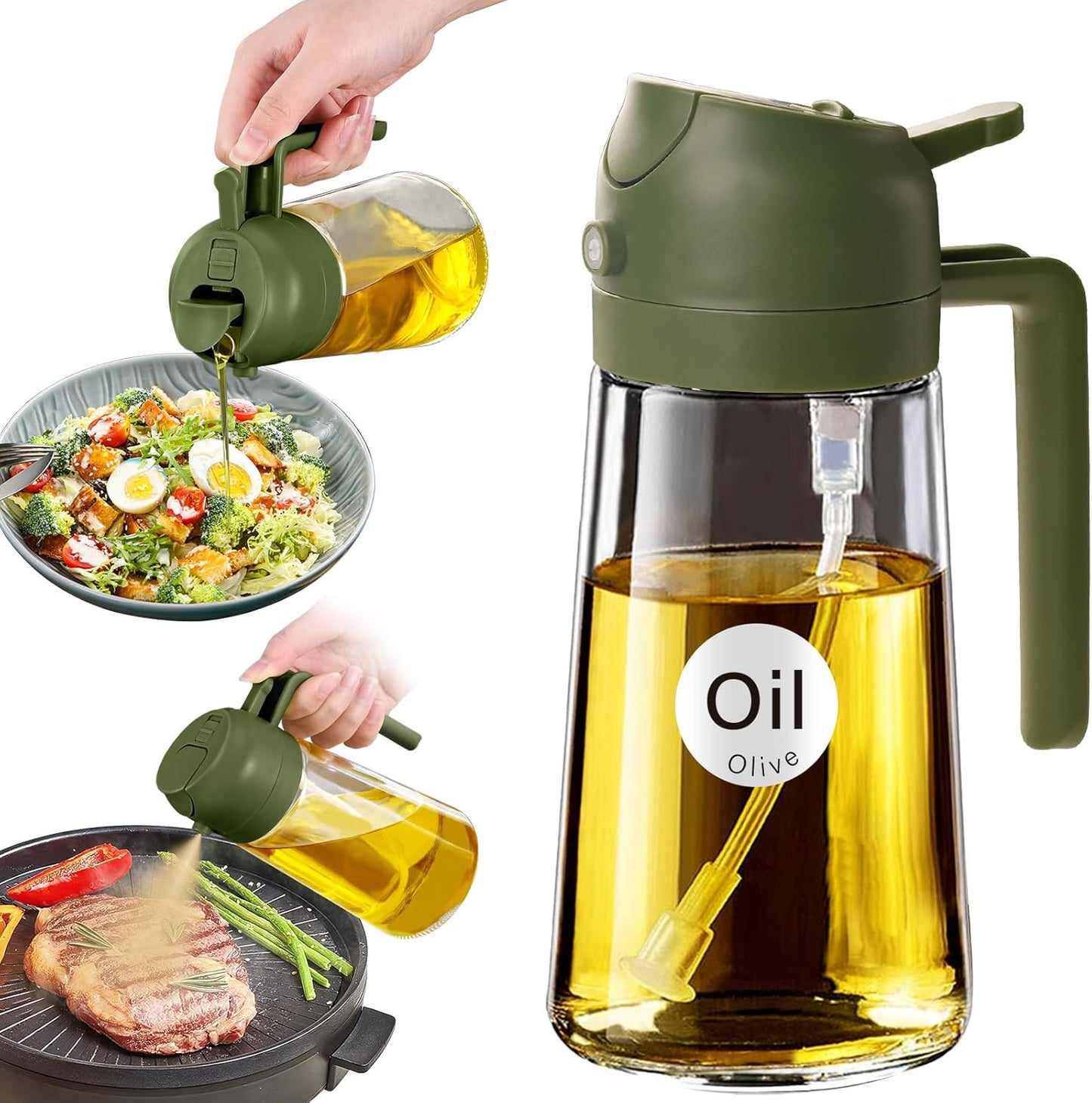 YARRAMATE 16oz/470ml Glass Olive Oil Sprayer for Cooking with Stickers, 2 in 1 Oil Dispenser for