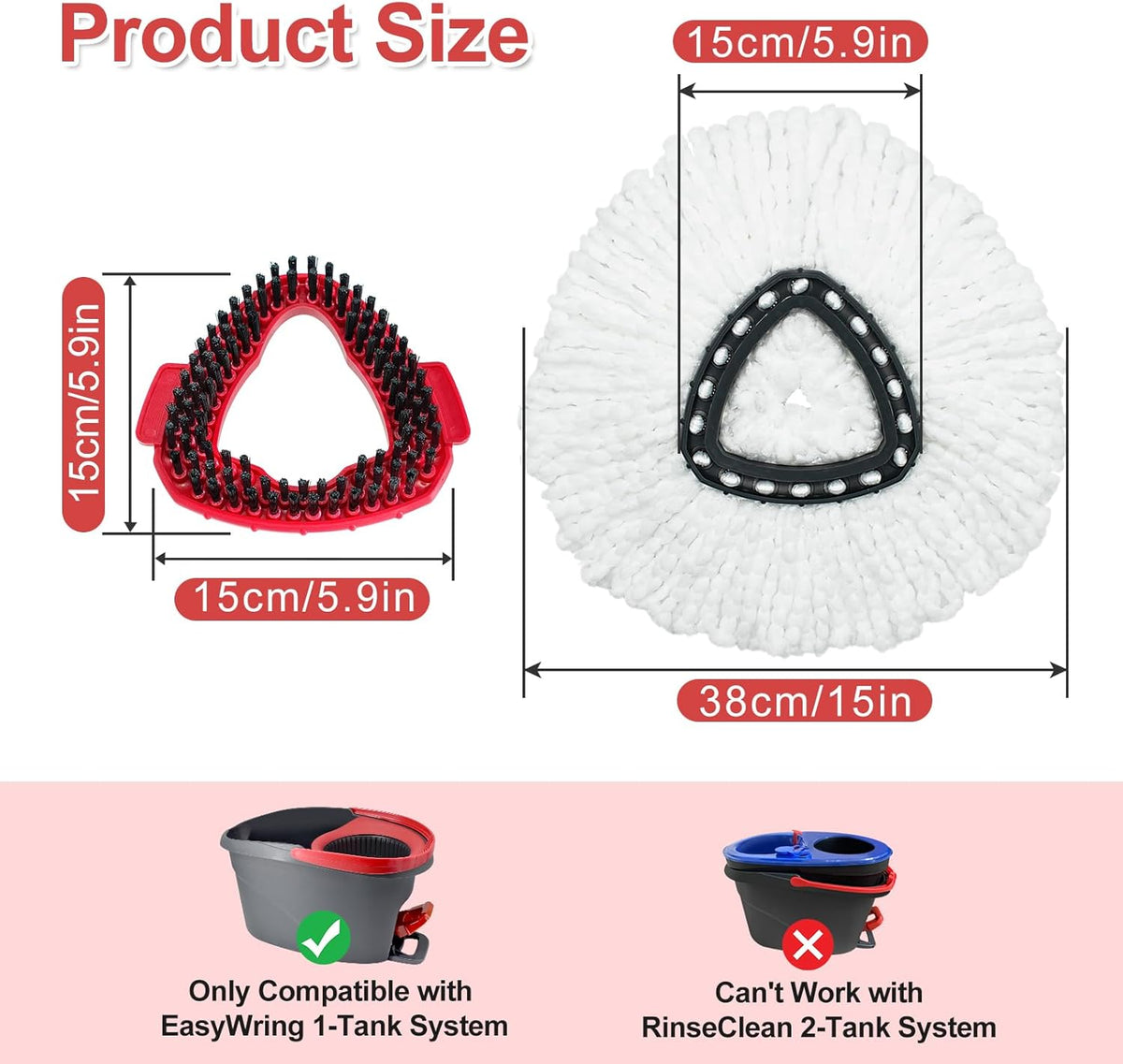Mop Heads Replacement for Ocedar, Mop Replace Head for Ocedar EasyWring 1 Tank, Microfiber Spin Mop