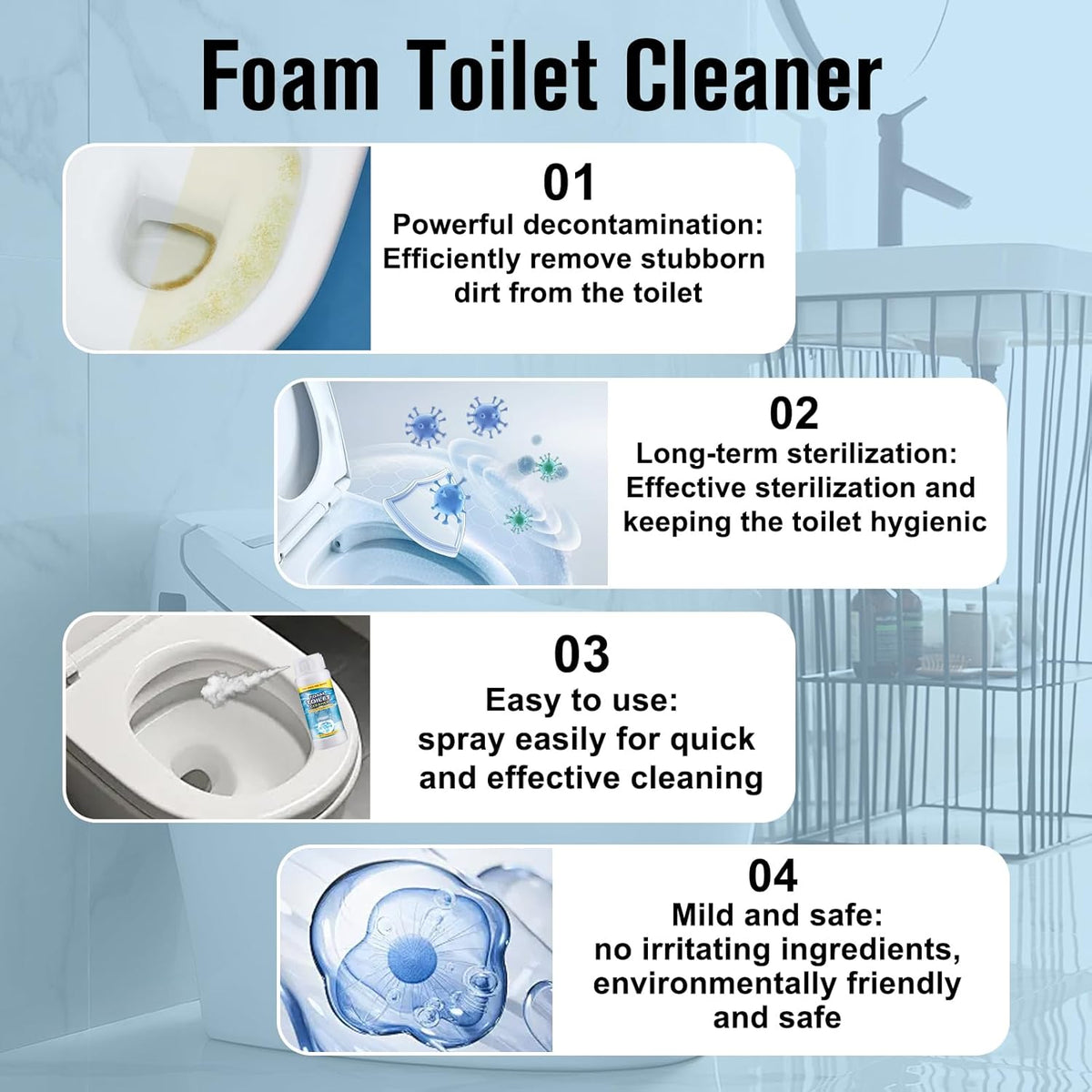 2PCS Foam Toilet Cleaner,New Powerful Foaming Toilet Bowl Cleaner,Foaming Bathroom Cleaner for