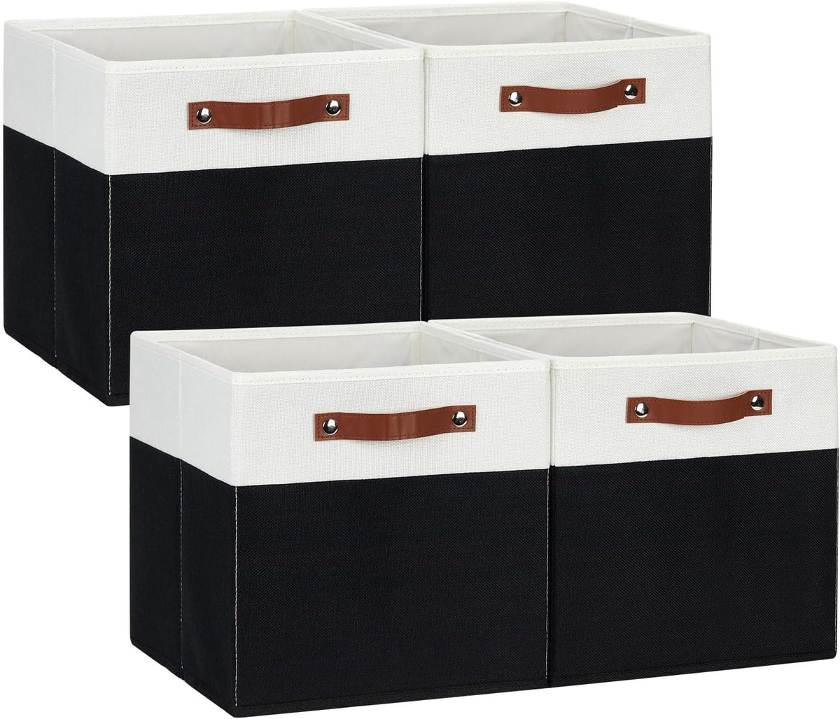 DULLEMELO Fabric Storage Bins for Shelves, Cube Storage Organizer Bins with PU Handles, Set of 4