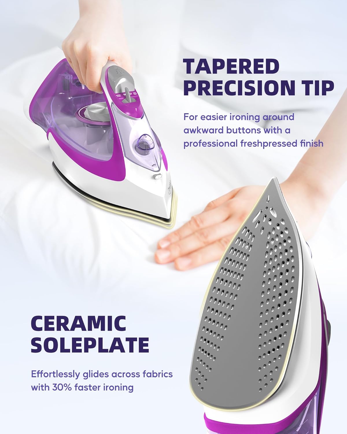 Steam Iron for Clothes, 1750W Iron with Rapid Heating, Non-Stick Ceramic Soleplate, Powerful Steam