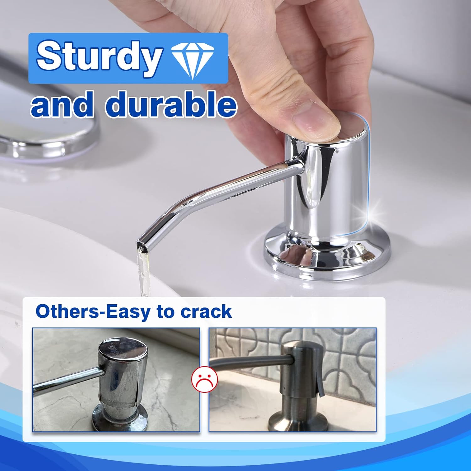 Chrome Soap Dispenser for Kitchen Sink, WEWE Kitchen Sink Soap Dispenser Built in for Counter Top