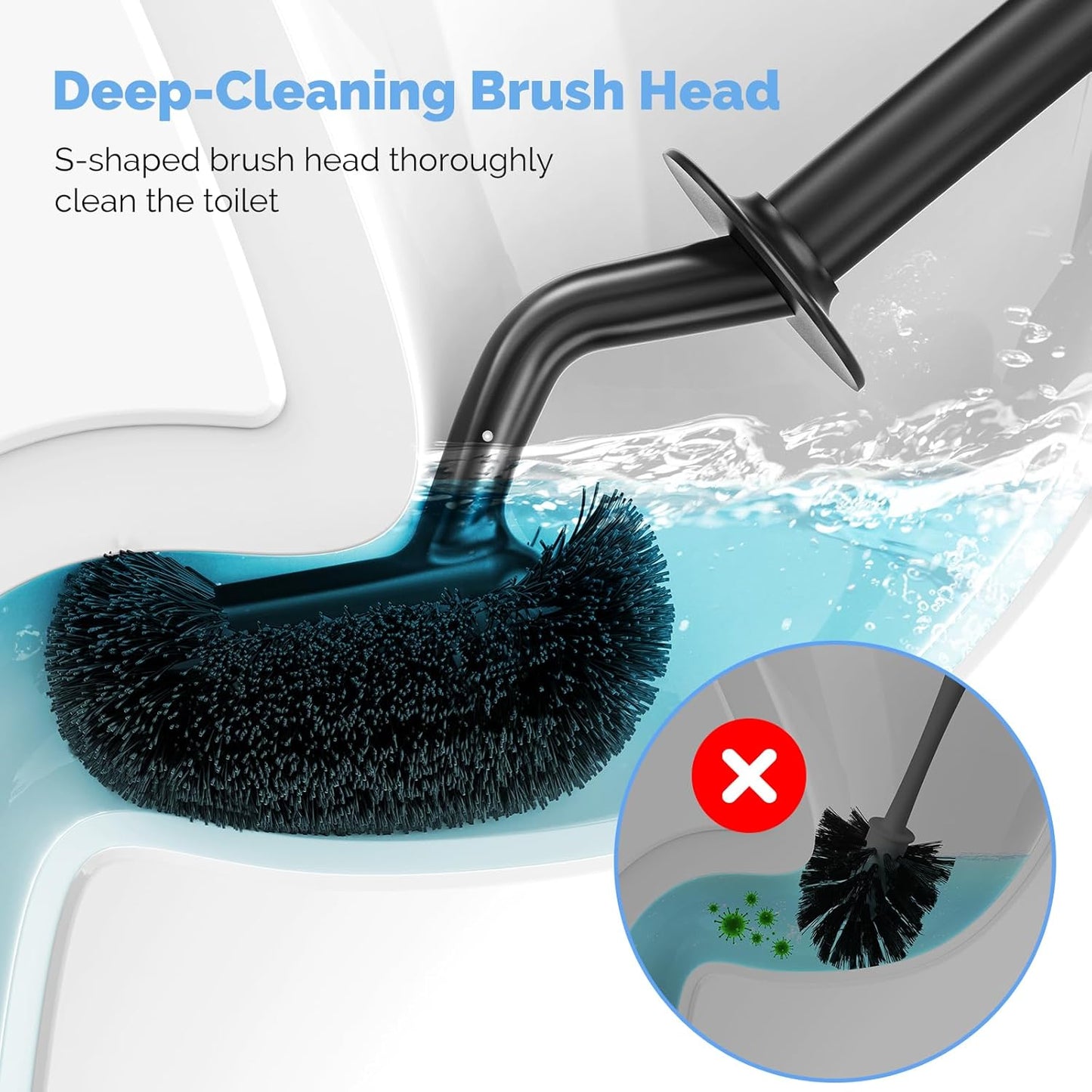HAMITOR Toilet Bowl Brush Holder Set: Curved Design with Holder for Deep Cleaning Under Rim