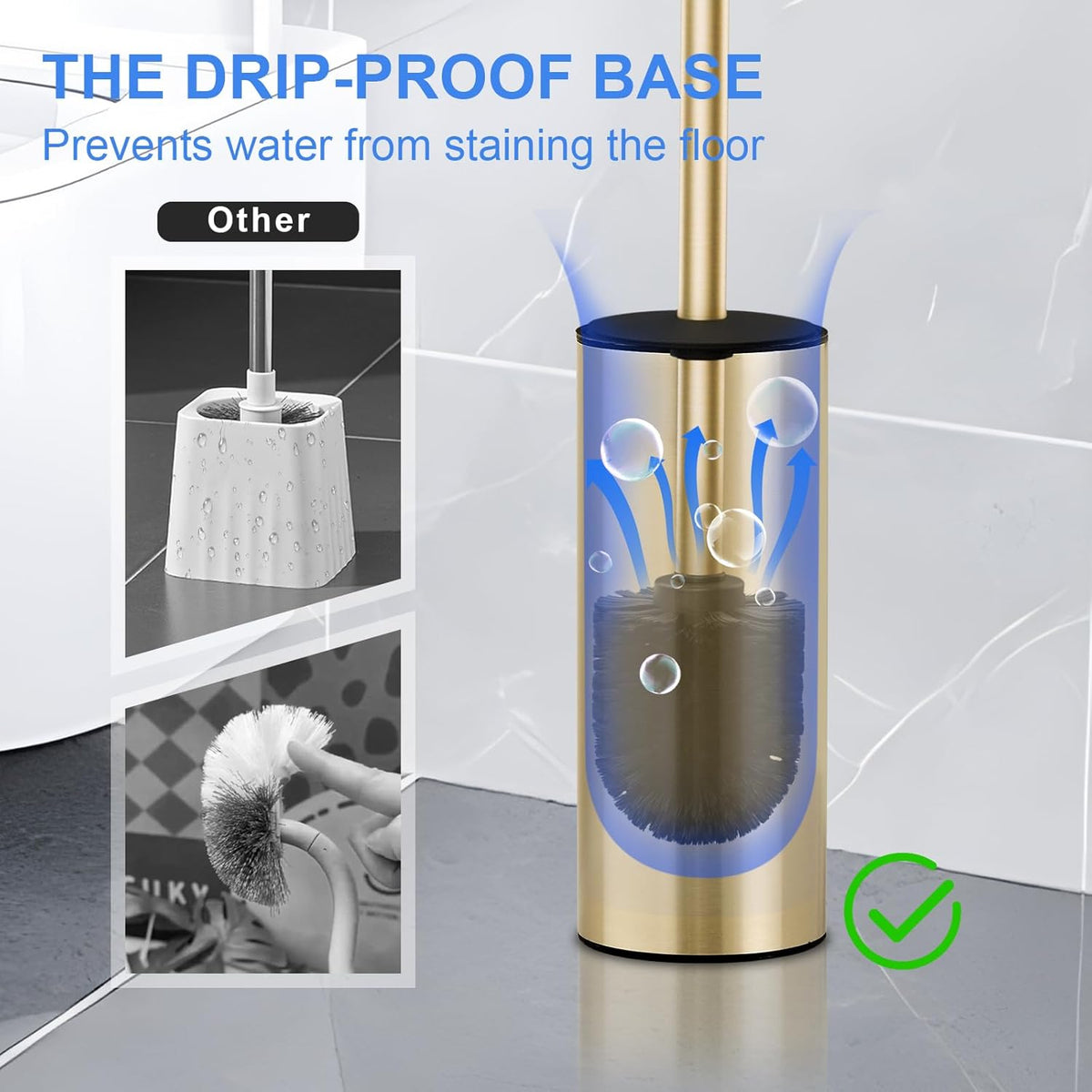 304 Stainless Steel Toilet Bowl Brush and Holder Set, Circular Floor Toilet Brush Holder, Long