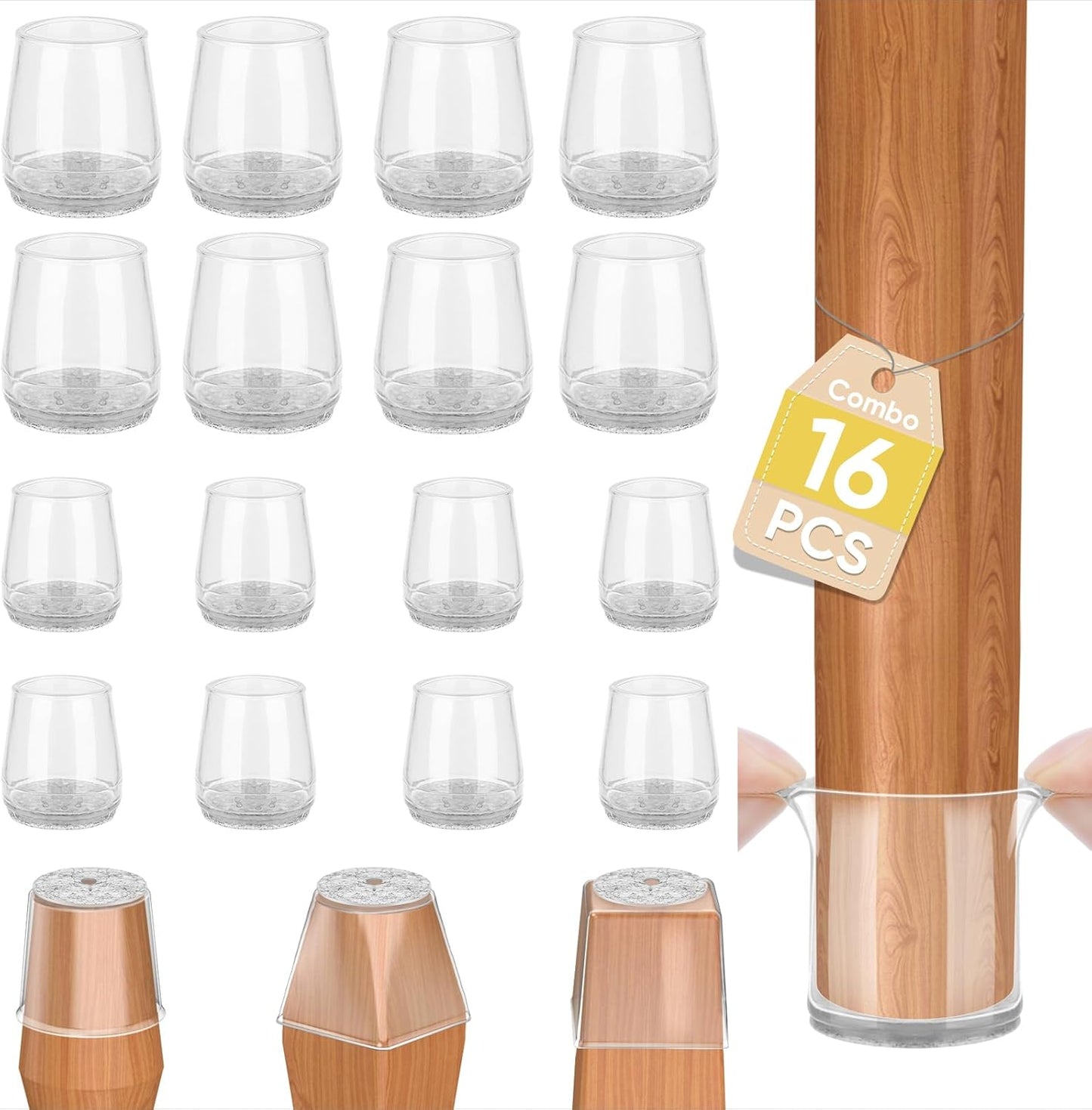 BALEINE 16 Pack Silicone Chair Leg Floor Protectors, Stool Leg Protectors Cap, Non-Slip Chair Leg