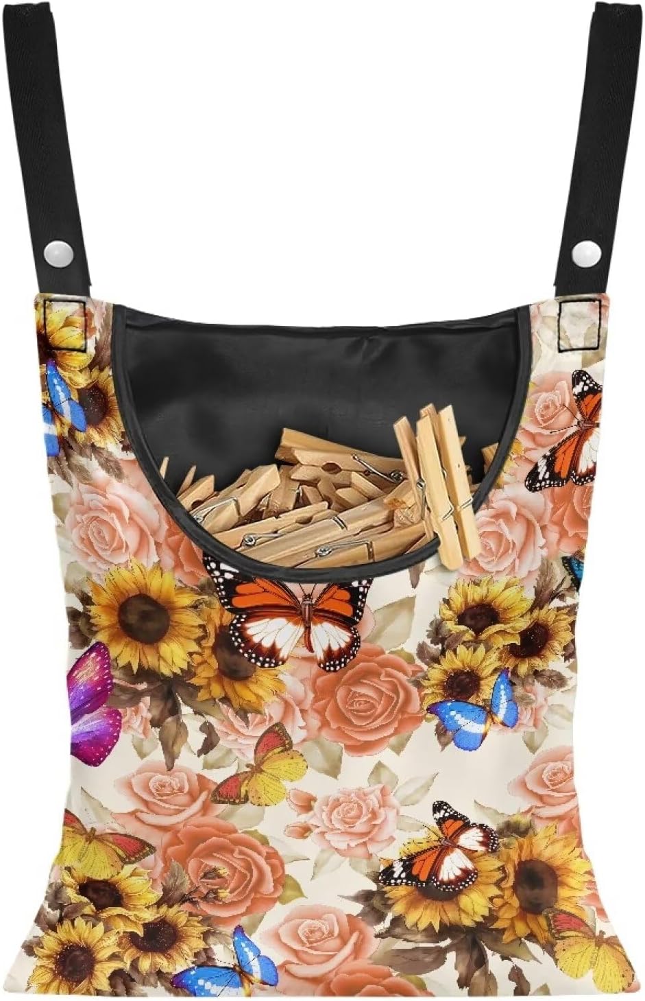 Butterfly Clothespin Bag with Hanging Sunflowers Rose Hook Waterproof Clothes Pin Hanging Bag