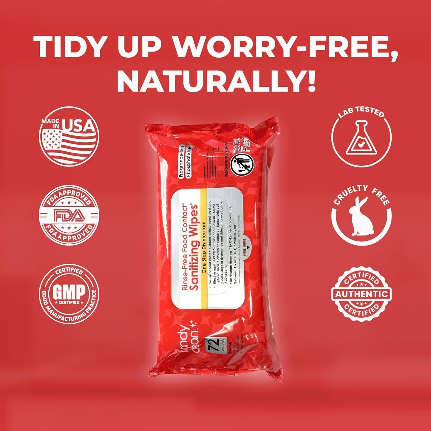 HandyClean Rinse-Free Food Contact Sanitizing Wipes Pouch, Multi Surface Cleaning Supplies for