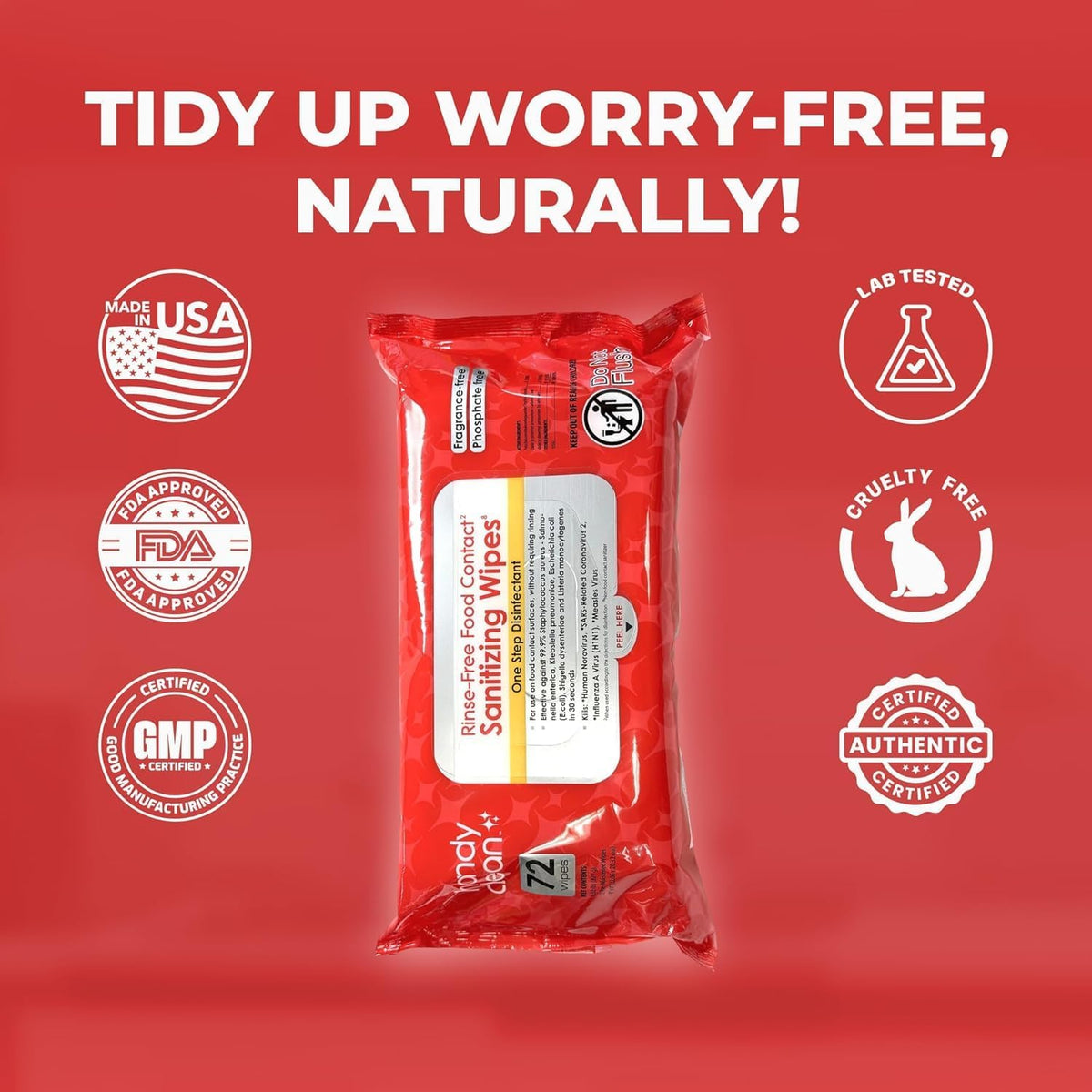 HandyClean Rinse-Free Food Contact Sanitizing Wipes Pouch, Multi Surface Cleaning Supplies for