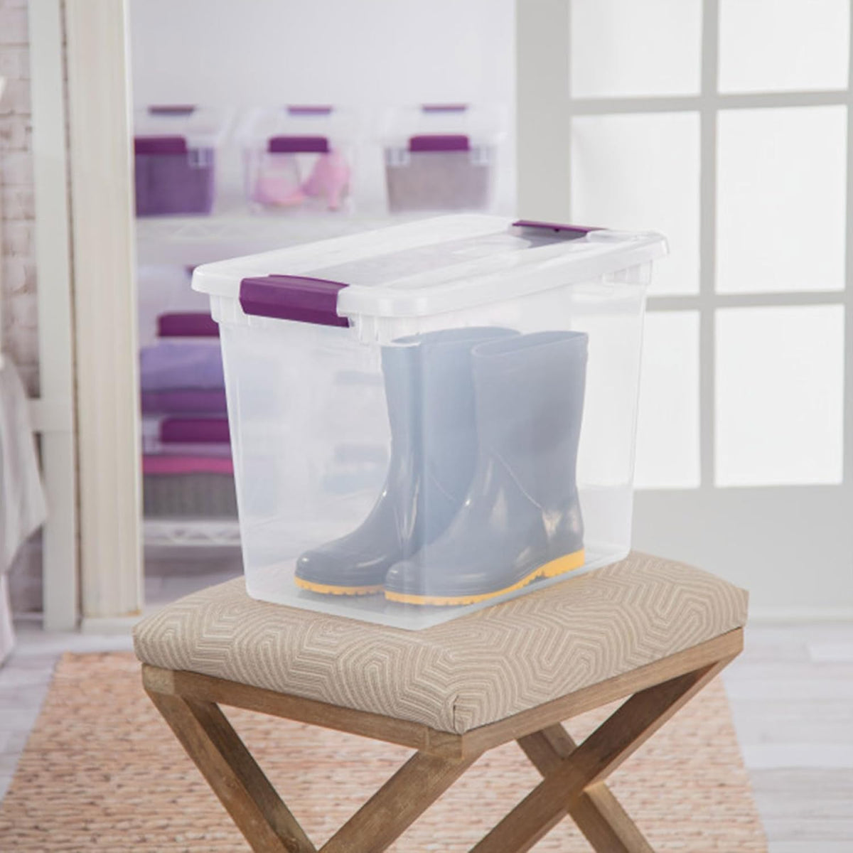 Sterilite 12-Pack 27 Quart ClearView Latch Box, Stackable Organizer Bins with Latching Lids - Clear