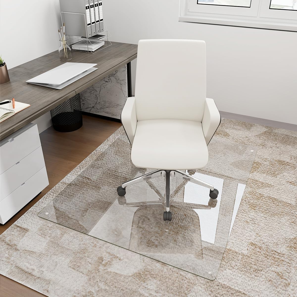 [Tempered Glass] 36" x 55" Glass Chair Mat, Heavy Duty Hard Floor Mat with Round Corner and