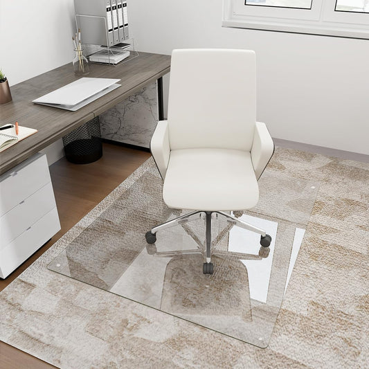 [Tempered Glass] 36" x 55" Glass Chair Mat, Heavy Duty Hard Floor Mat with Round Corner and