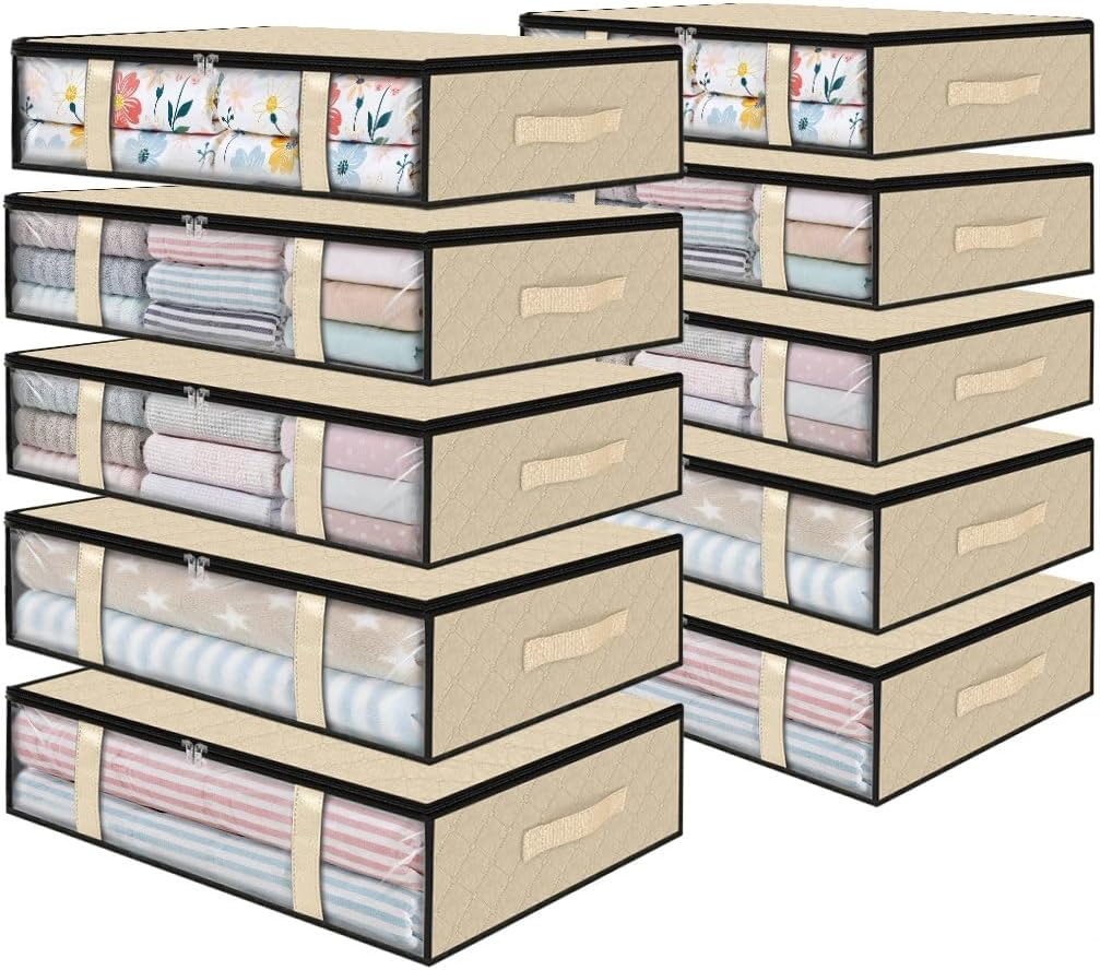 StorageRight Under Bed Storage Bins, 8-Pack 40L Foldable Fabric Storage Bags with Transparent