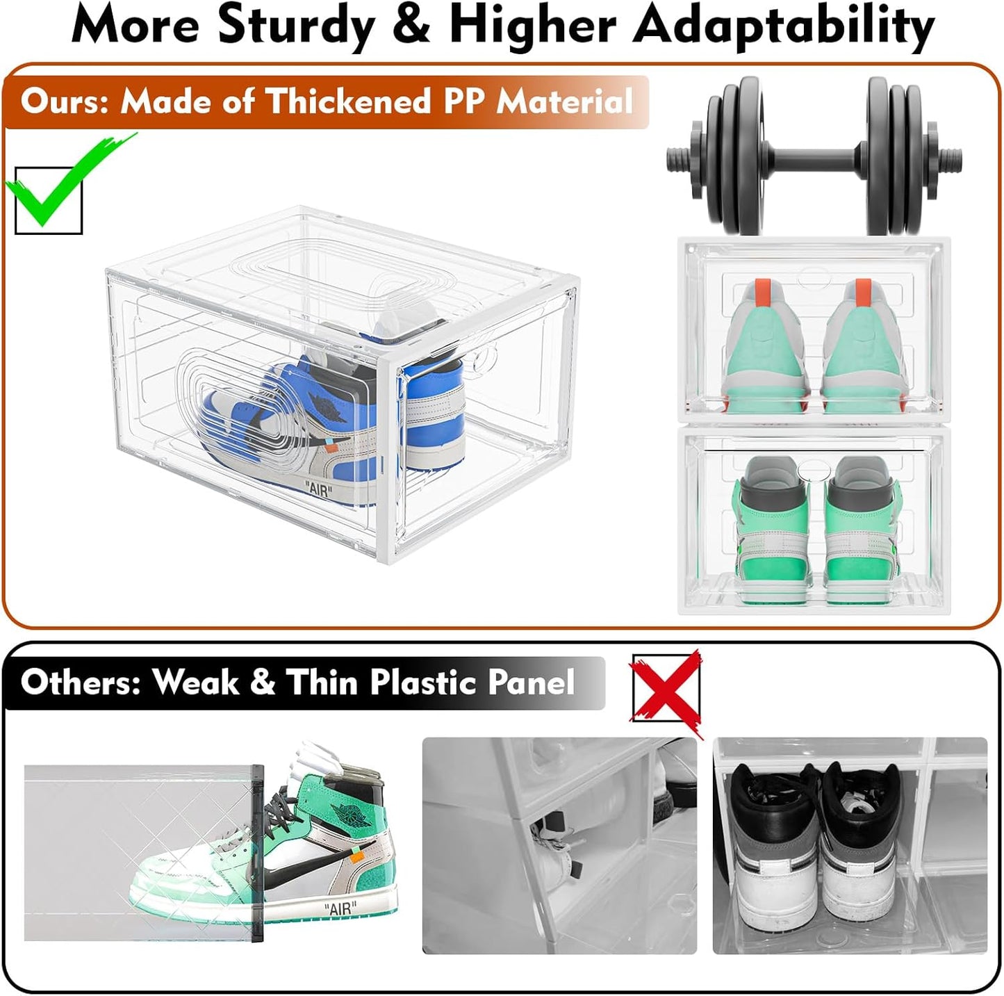 10 Pack Thicken Shoe Organizer Stackable,Upgraded Sturdy Shoe Storage Box with Magnetic Door,Shoe