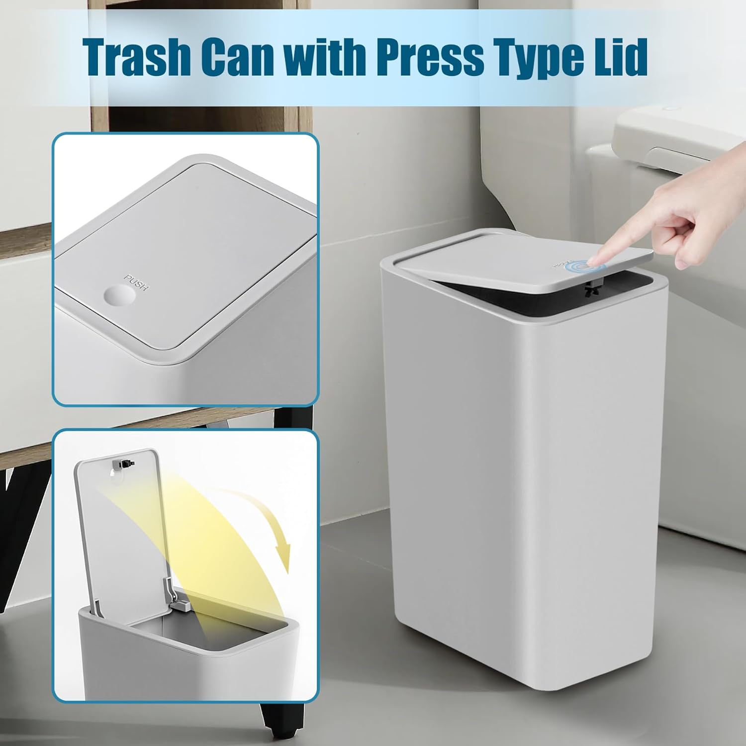 TIPGO Bathroom Trash Can with Lid, 10 Liter/ 2.6 Gallon Slim Garbage Can, Small Trash Bin Waste
