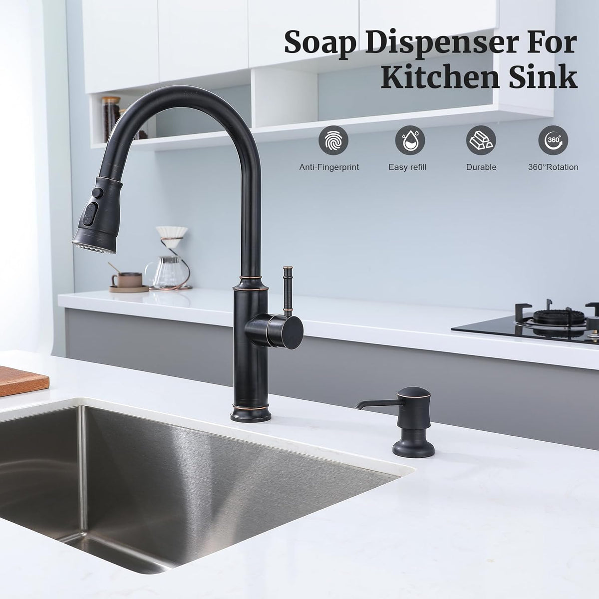 Sink Soap Dispenser for Kitchen Sink Oli Rubbed Bronze Upgrade with 40" Silicone Extension Tube