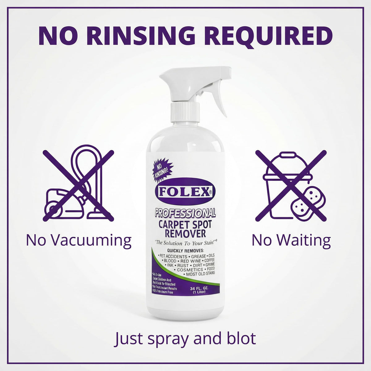 FOLEX - Professional Carpet Cleaner Spray 34 oz - Pet Stain Removal - Instant Stain Removal - No