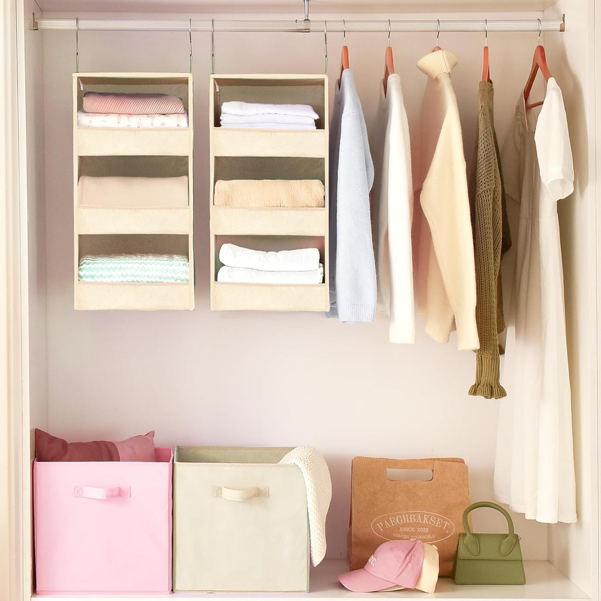 GRANNY SAYS 3 Shelf Hanging Closet Organizers and Storage, Collapsible Closet Storage Organizer