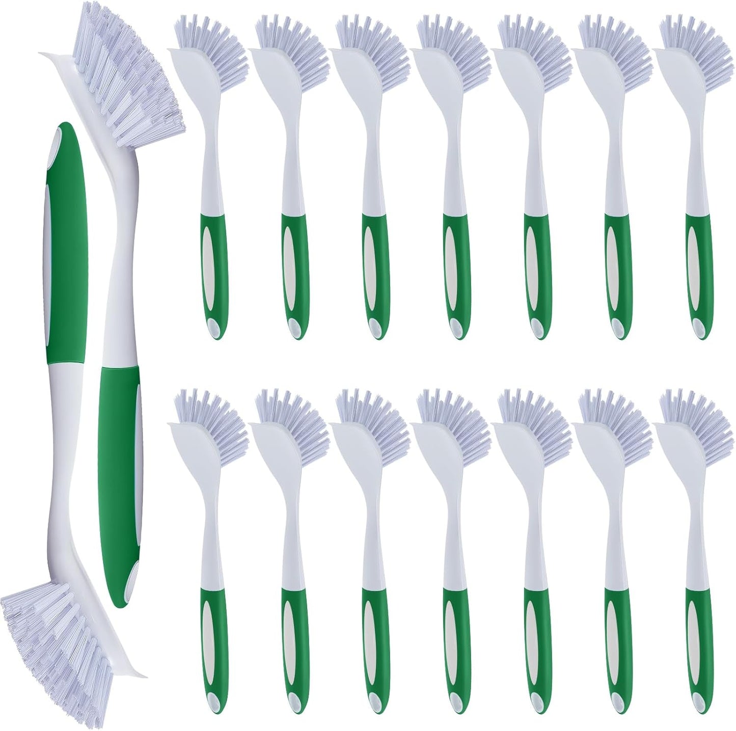 Hsei 20 Pcs Green Kitchen Scrub Dish Brush Bulk with 11 Inch Anti Slip Handle Cleaning Dish