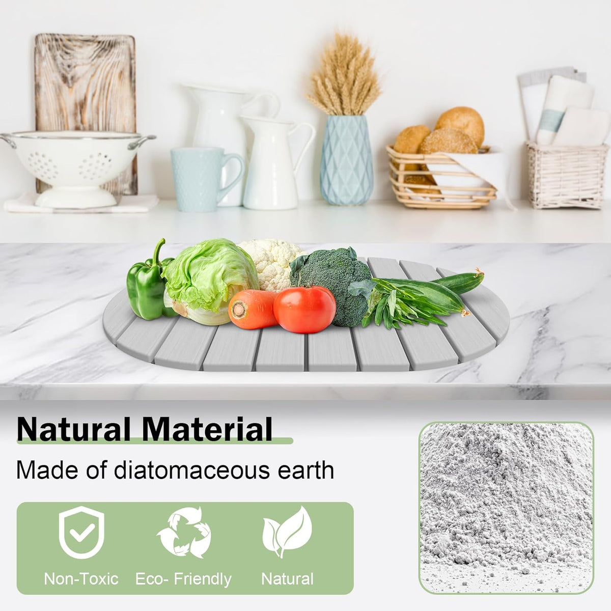Stone Dish Drying Mat for Kitchen Counter,24"(L)×16"(W) Collapsible Fast-Drying Diatomaceous Earth
