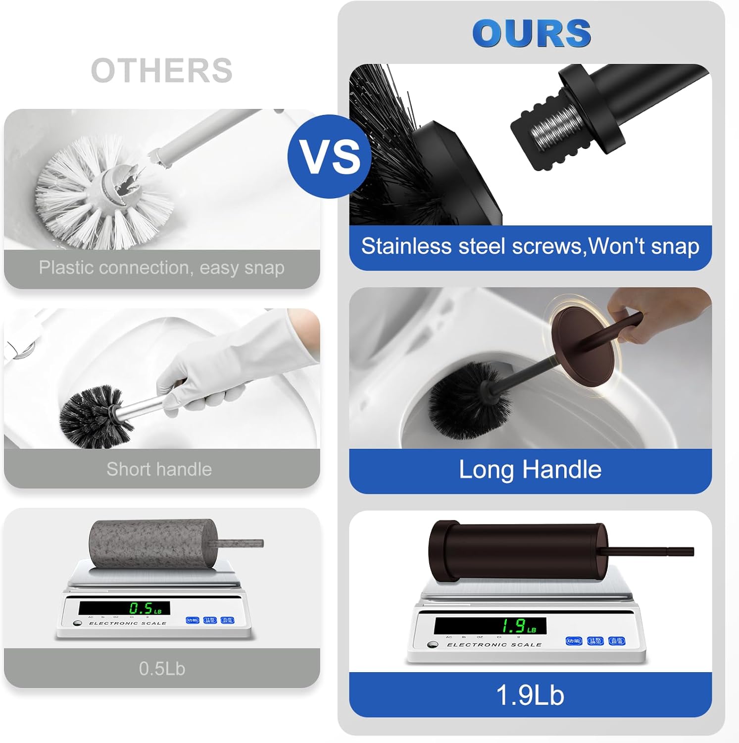Toilet Brush and Holder Set: 304 Stainless Steel Heavy Duty Toilet Bowl Brush and Holder with