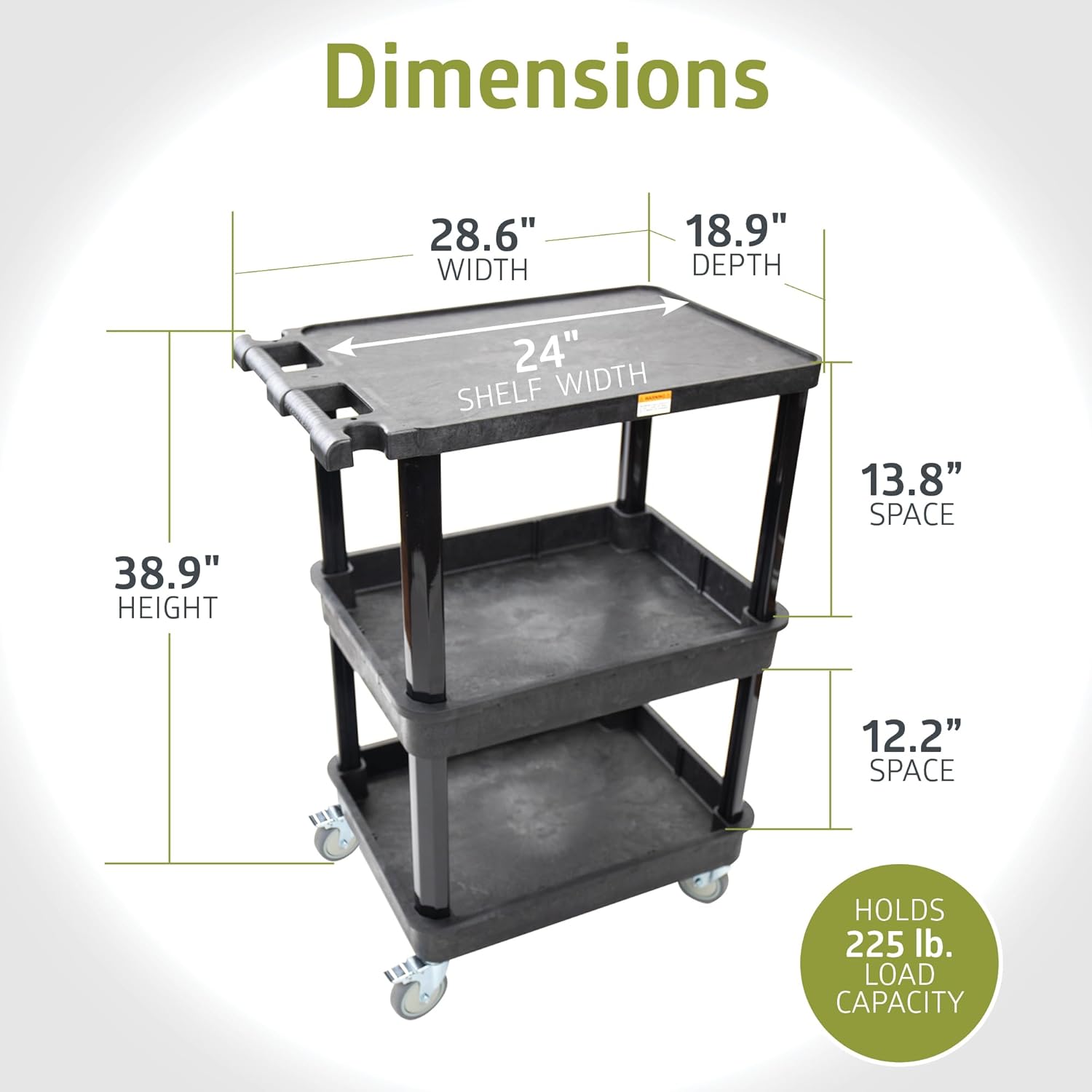 Pearington 3-Shelf Multipurpose Mobile Utility Cart with 2 Bins and Lockable Wheels, Heavy-Duty