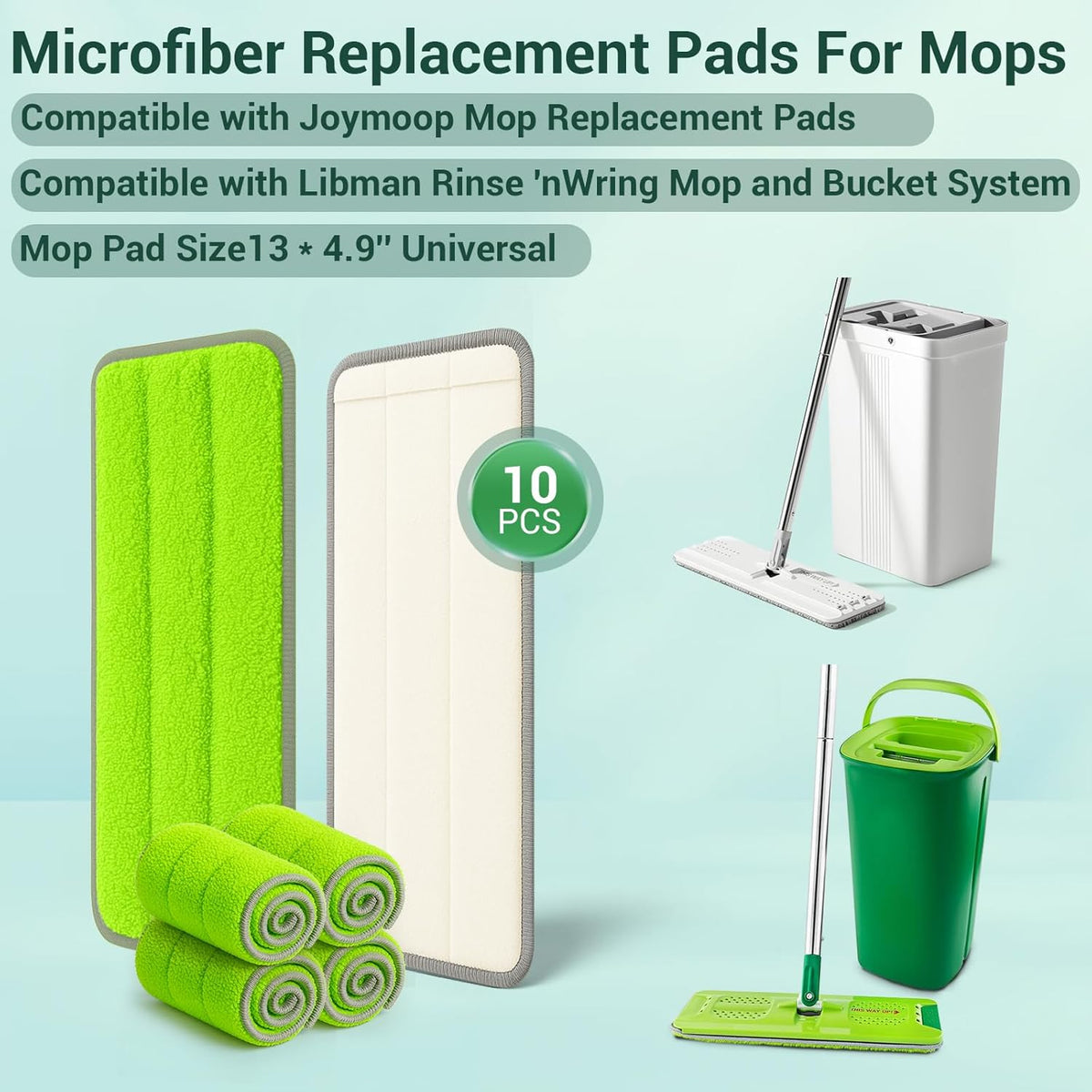 10Pcs Mop Replacement Pads,Compatible with Libman Rinse 'n Wring Mop Universal Mop Pads Mop Head
