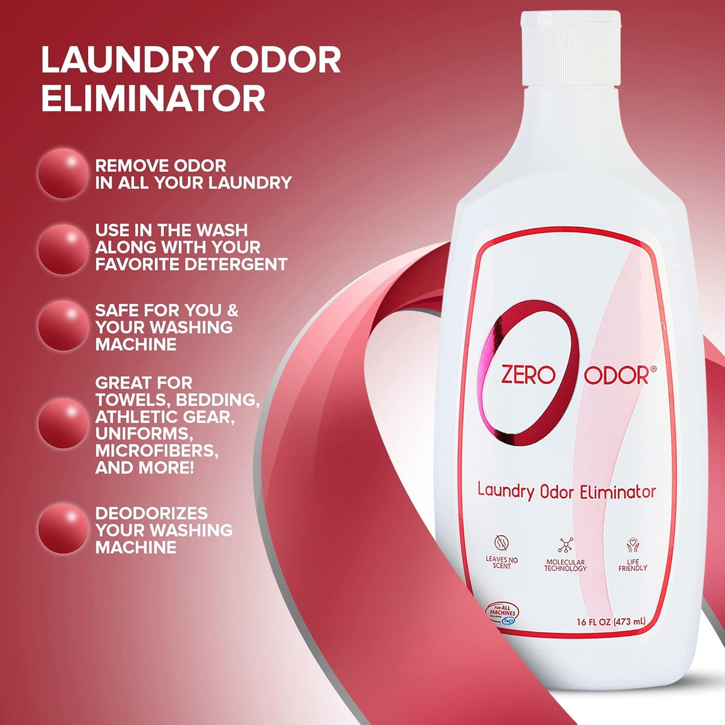 Zero Odor – Laundry Odor Eliminator - Permanently Eliminate laundry Odor – Patented Molecular