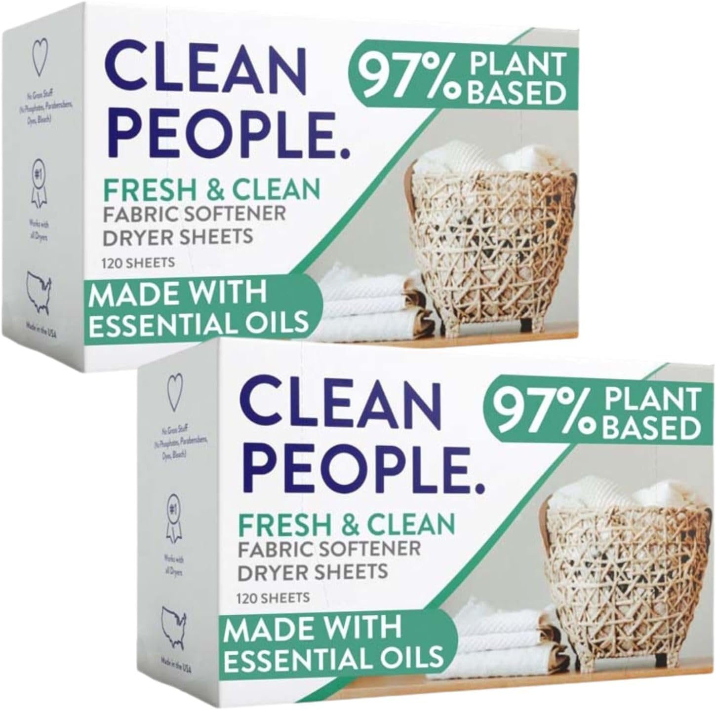 The Clean People Fabric Softener Sheets - Dryer Sheets - Softens & Removes Static Cling - Vegan