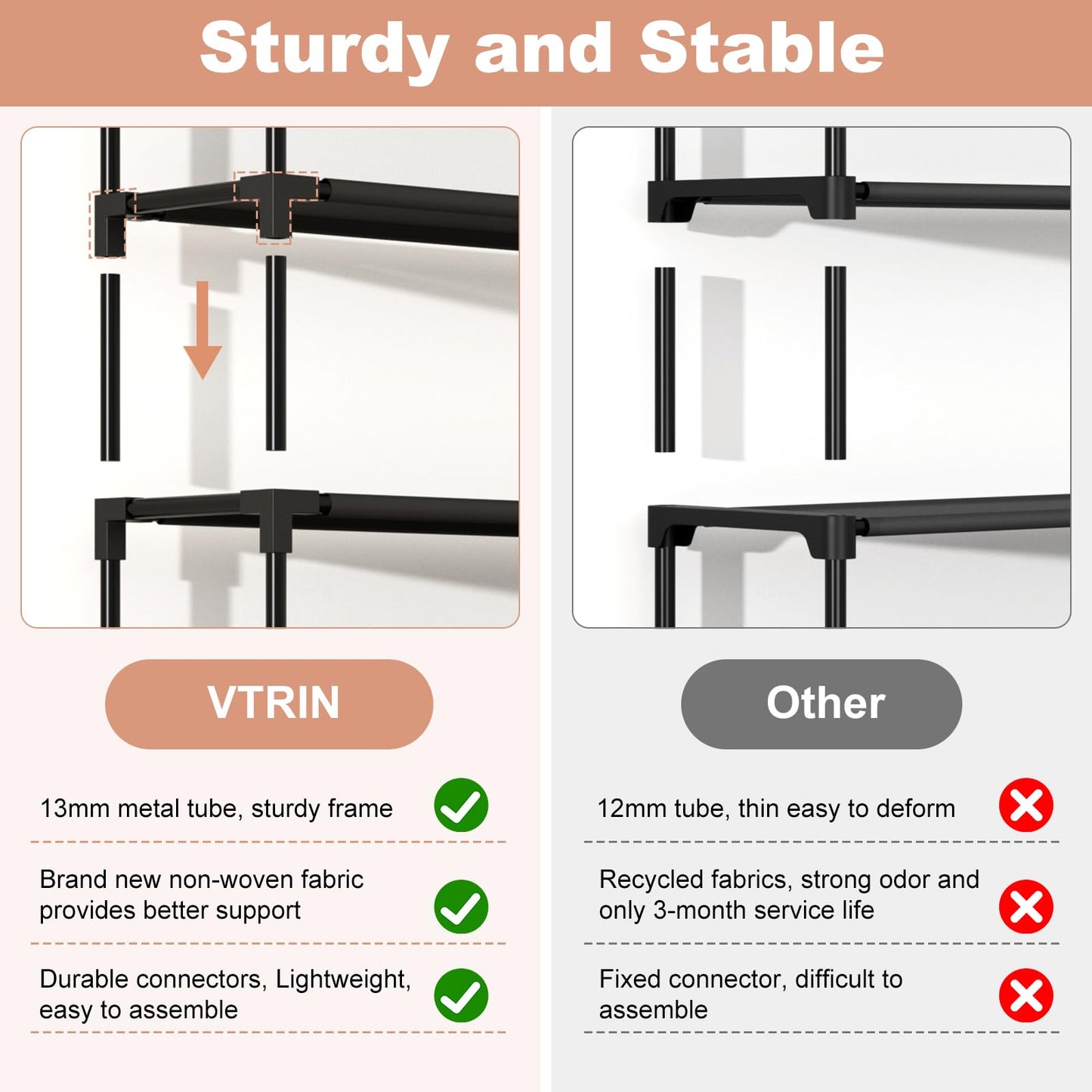 VTRIN 10 Tier Shoe Rack Tall Large Capacity Wide Shoe Organizer with Two Hooks Sturdy Metal Shoe