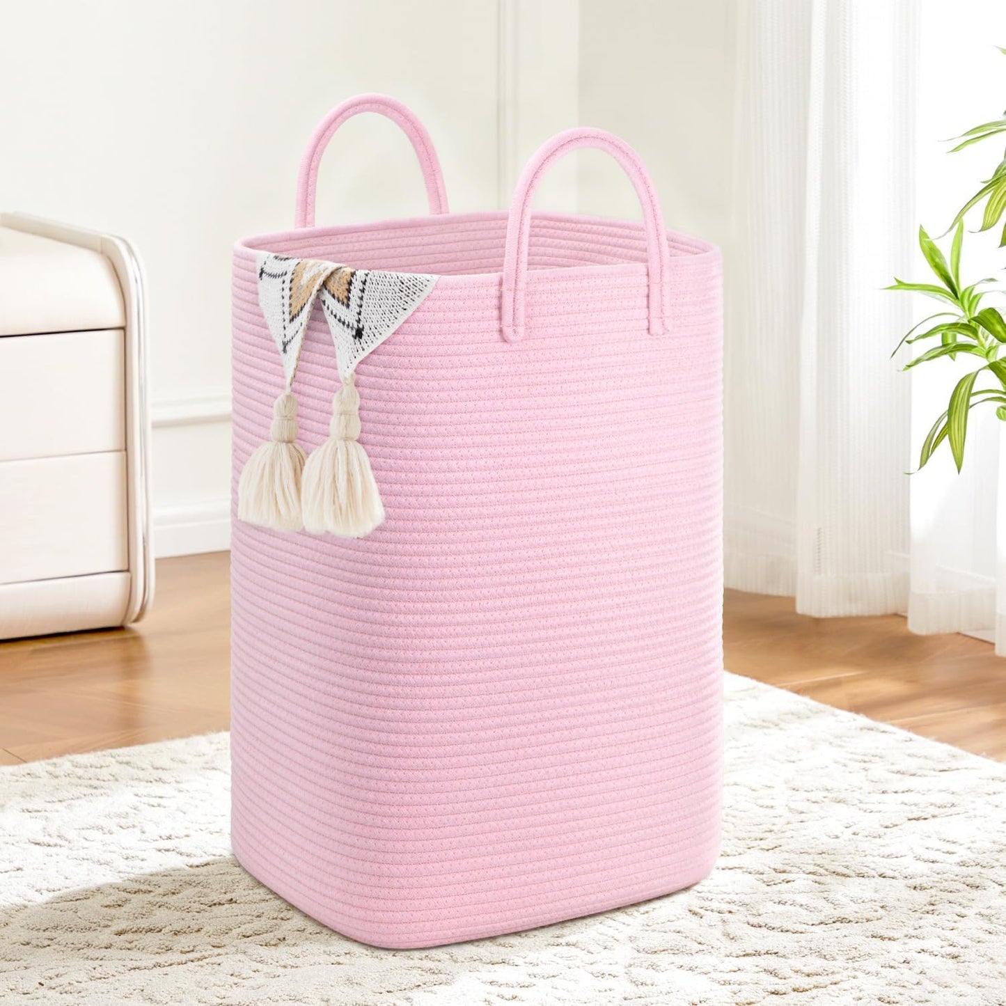 Laundry Basket,Woven Cotton Rope Laundry Hamper,60L Versatile Storage for Dirty Clothes,Baby