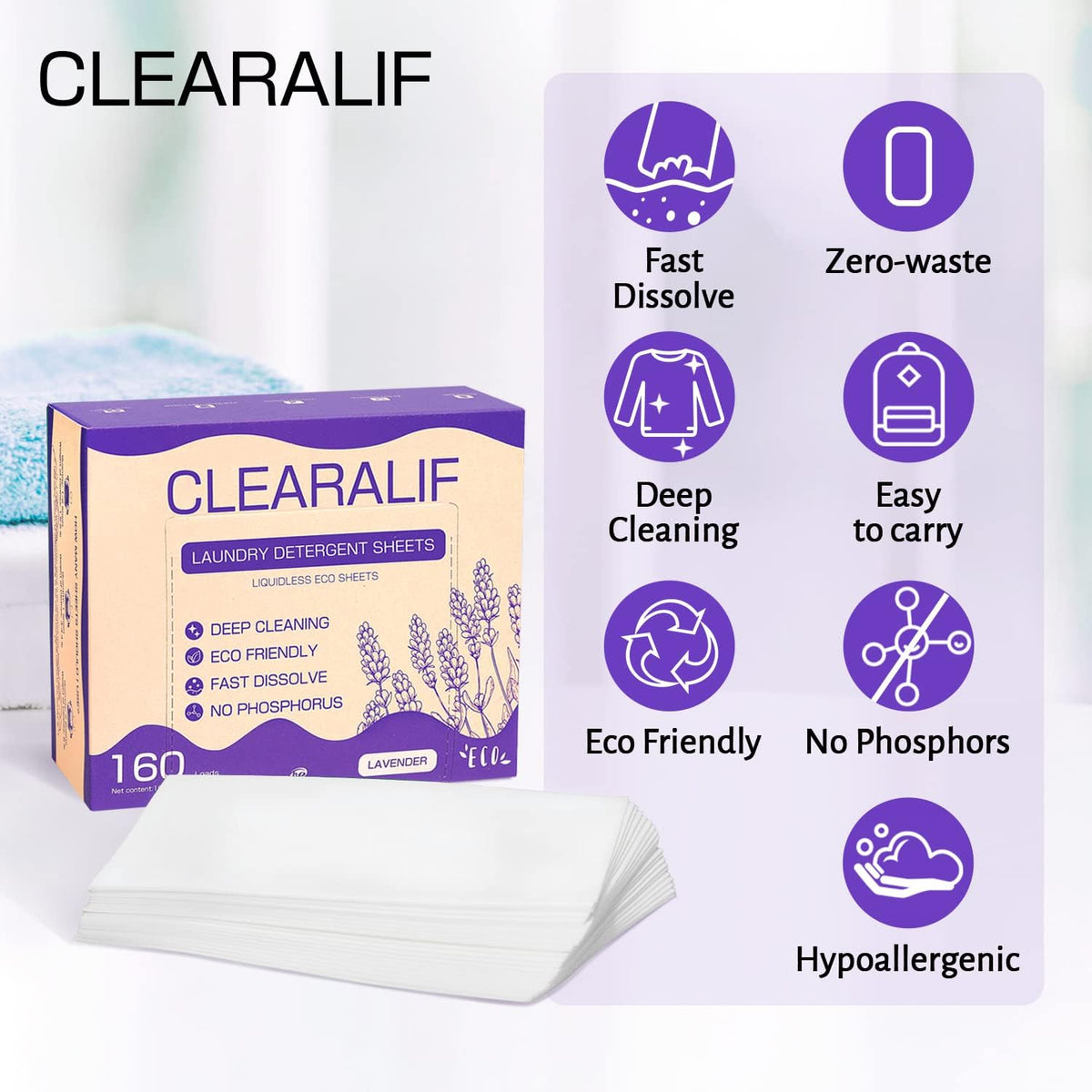 Laundry Detergent Sheets (160 Sheets), Lavender,Up to 320 Loads - Great For Travel,Apartments
