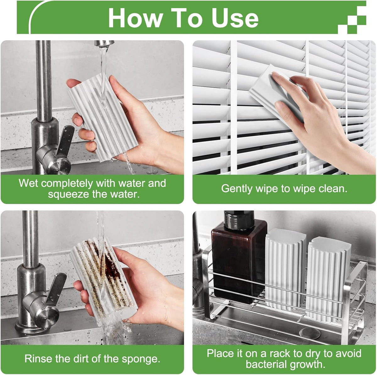 4-Pack Damp Clean Duster Sponge, Sponge Cleaning Brush, Duster for Cleaning Blinds, Glass