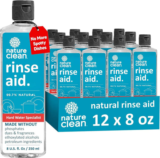All Natural Dishwasher Rinse Aid Cleaner, Liquid Dishwasher Rinse Agent for Spot-Free Glass &