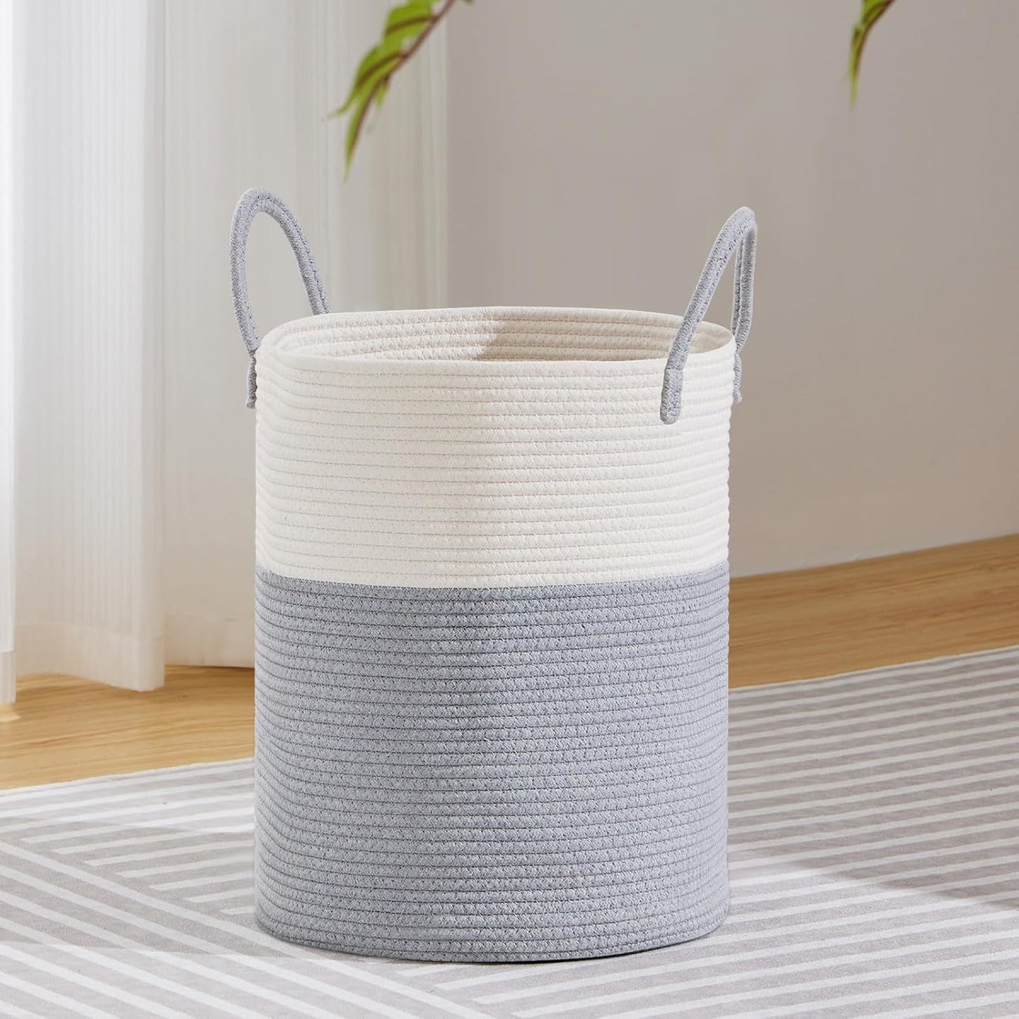 VIPOSCO Large Laundry Hamper, Tall Woven Rope Storage Basket for Blanket, Toys, Dirty Clothes in