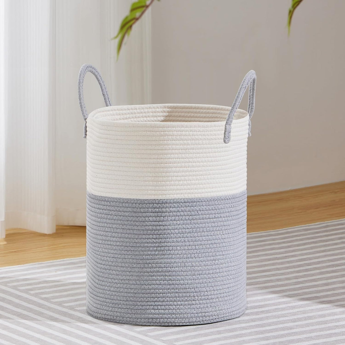 VIPOSCO Large Laundry Hamper, Tall Woven Rope Storage Basket for Blanket, Toys, Dirty Clothes in