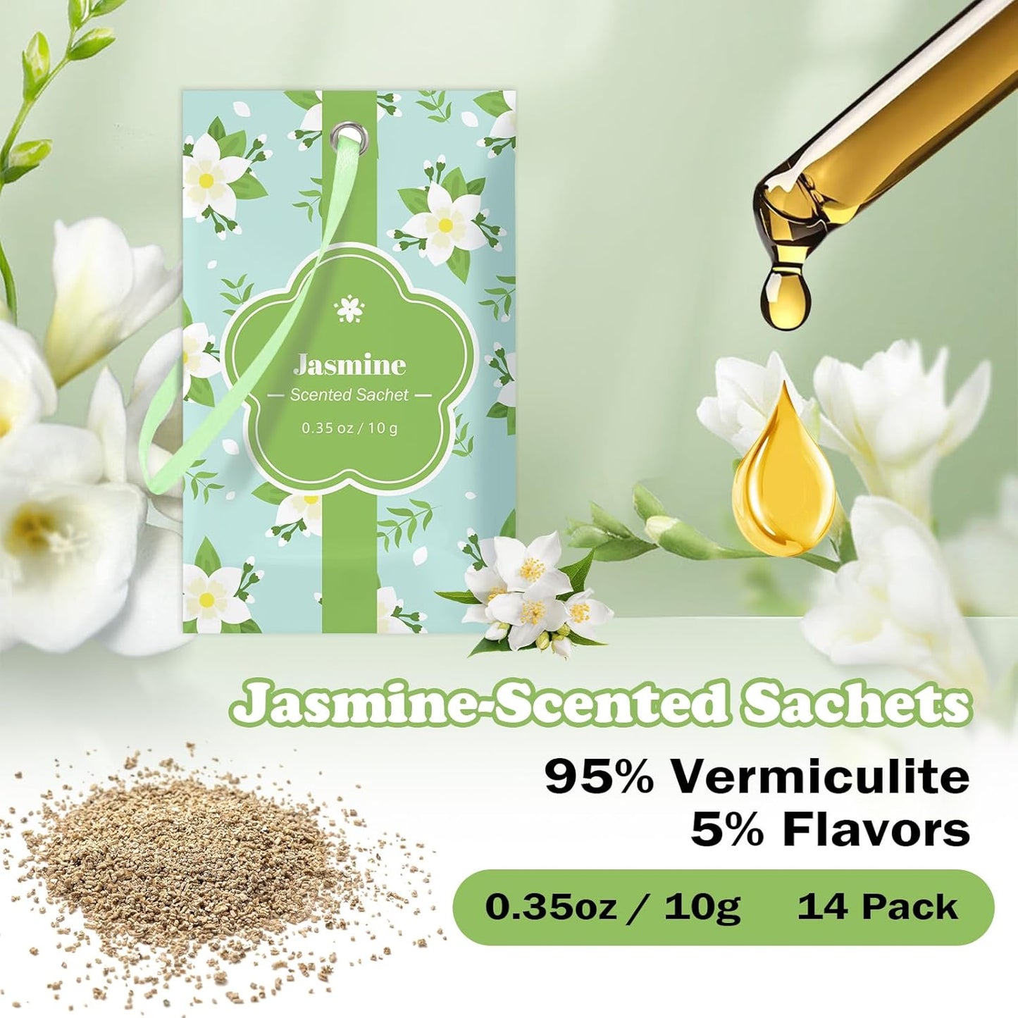 SCENTORINI Scented Sachets for Drawers and Closets, Jasmine Scent 14 Pack, Long-Lasting Sachets