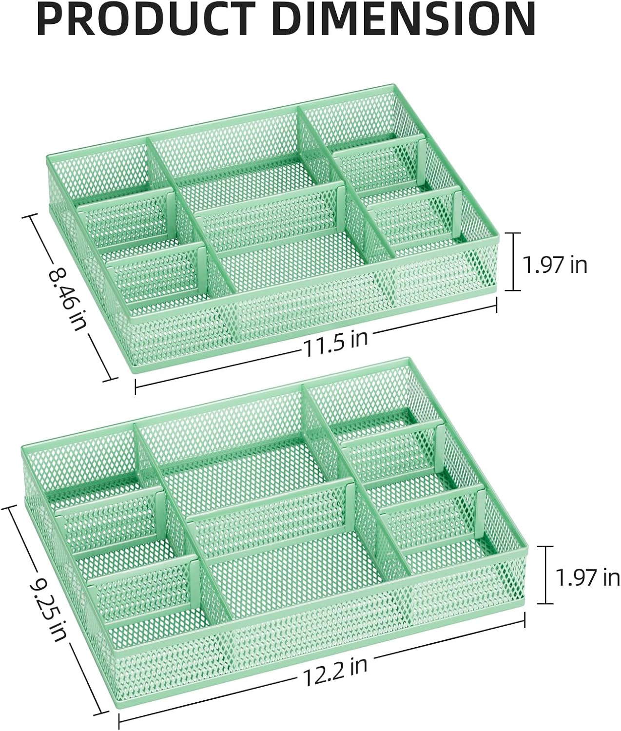 Marbrasse 2 Pack Desk Drawer Organizer, Mesh Drawer Organizer Tray with 8 Adjustable Compartments