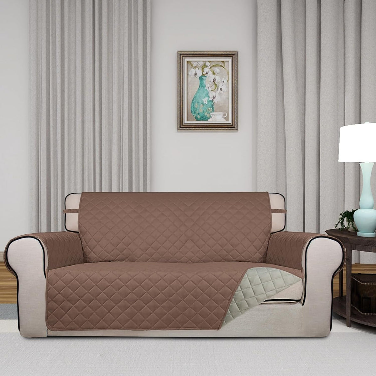 PureFit Reversible Quilted Sofa Cover, Water Resistant Slipcover Furniture Protector, Washable