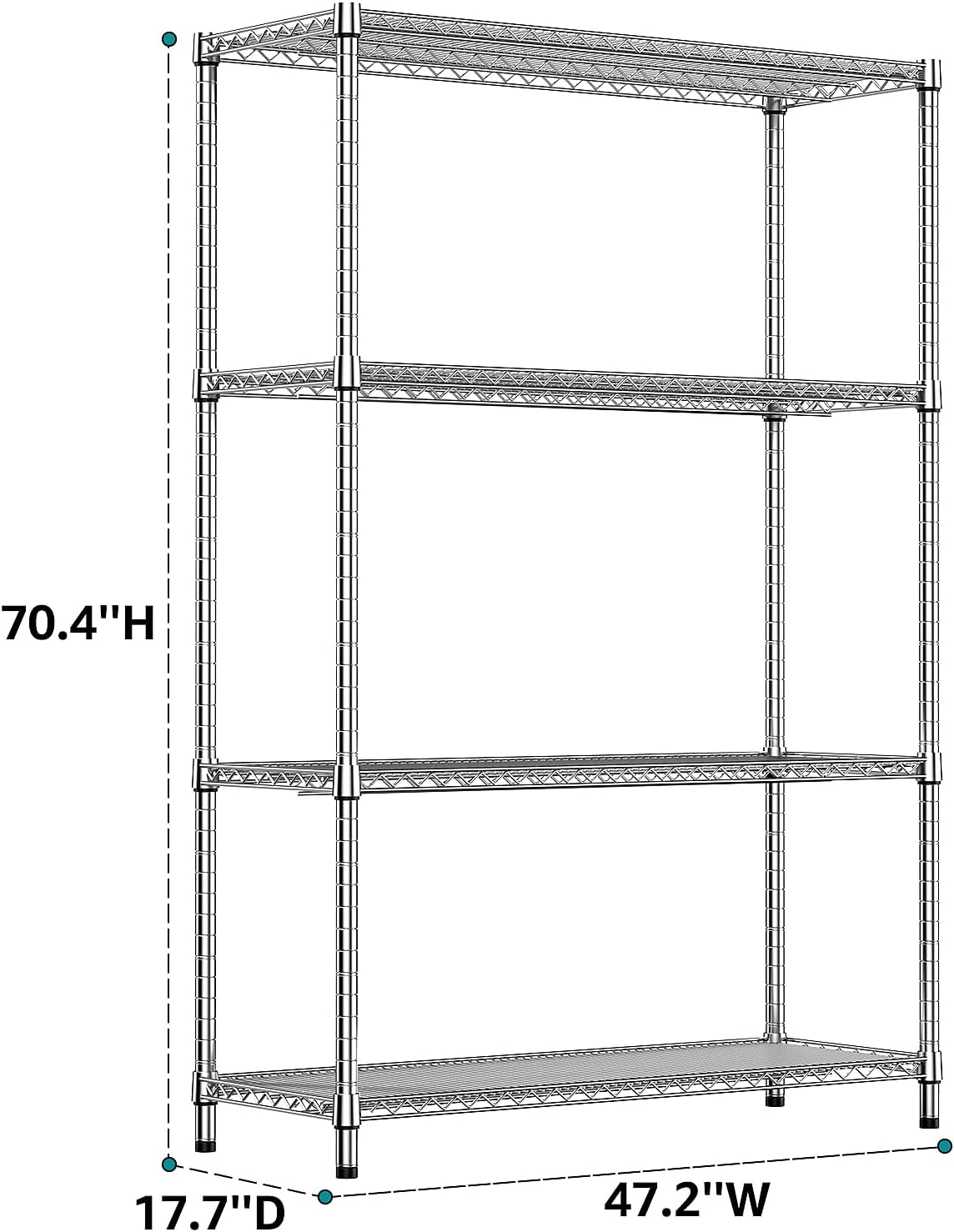 IZEUK 3400 LBS Garage Shelving Wide Storage Shelves 4 Tier Metal Shelves Heavy Duty Adjustable